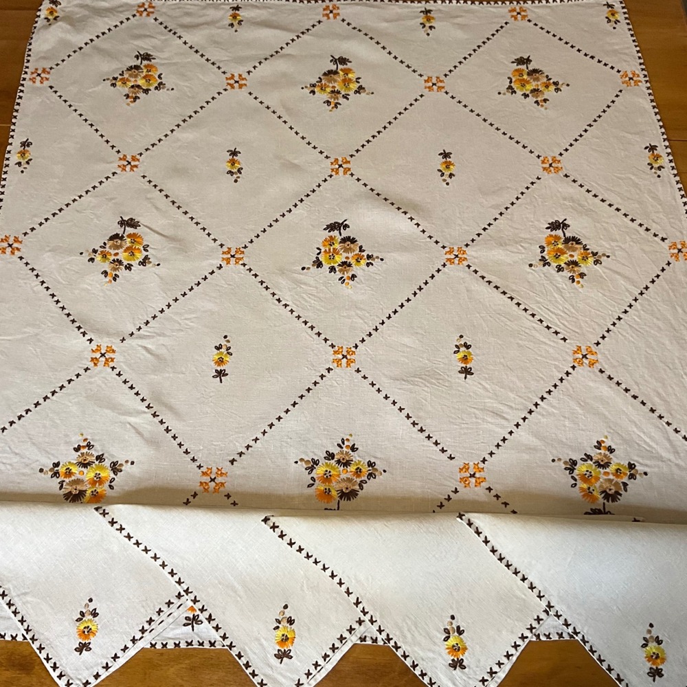 Vintage‎ Embroidered Bread Basket Liner w/ 4 Matching Napkins Floral Klose Linen
